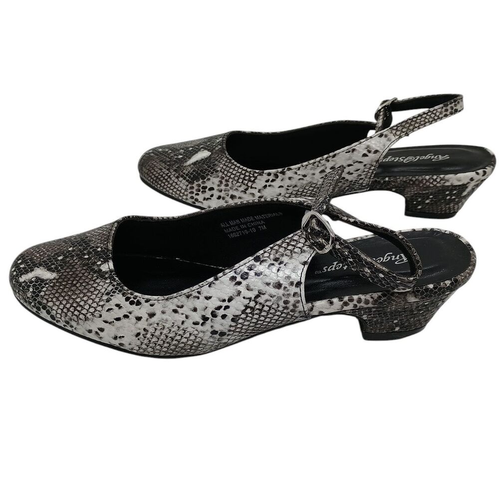 Angel Steps Women's Slingback Shoes Snake Print Size 7 M Black Ivory Low Heel